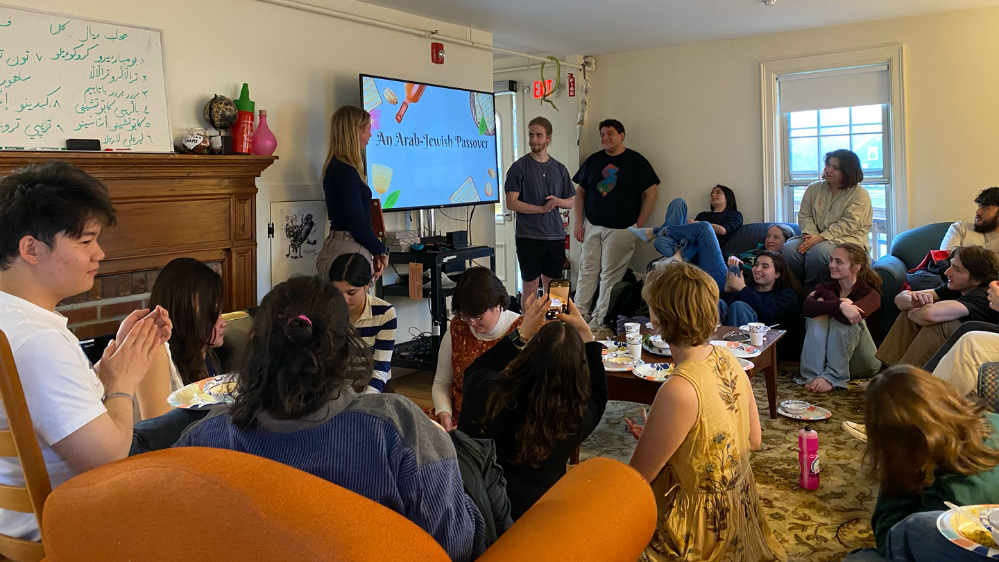 Students enjoying the Arab Jewish Seder.