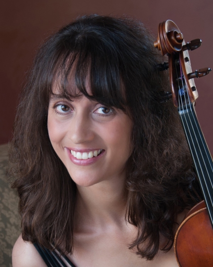 smiling woman holding a viola