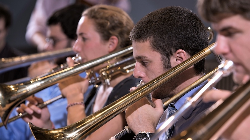 Students playing trombones