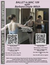 poster with a ballet dancer at a barre and text about the classes