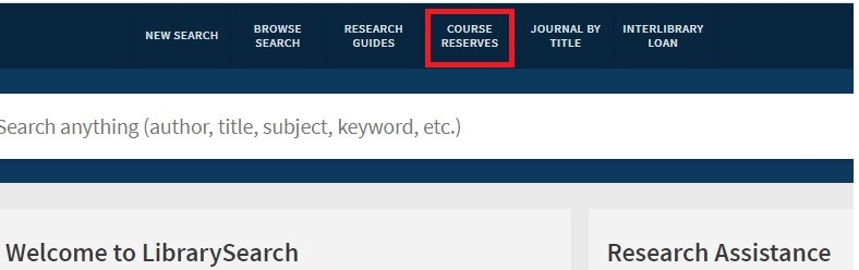 Course Reserves link in LibrarySearch