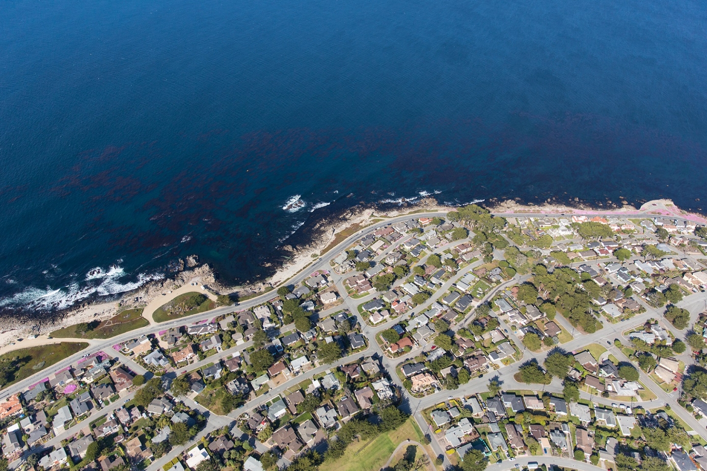 Aerial view of coastal city