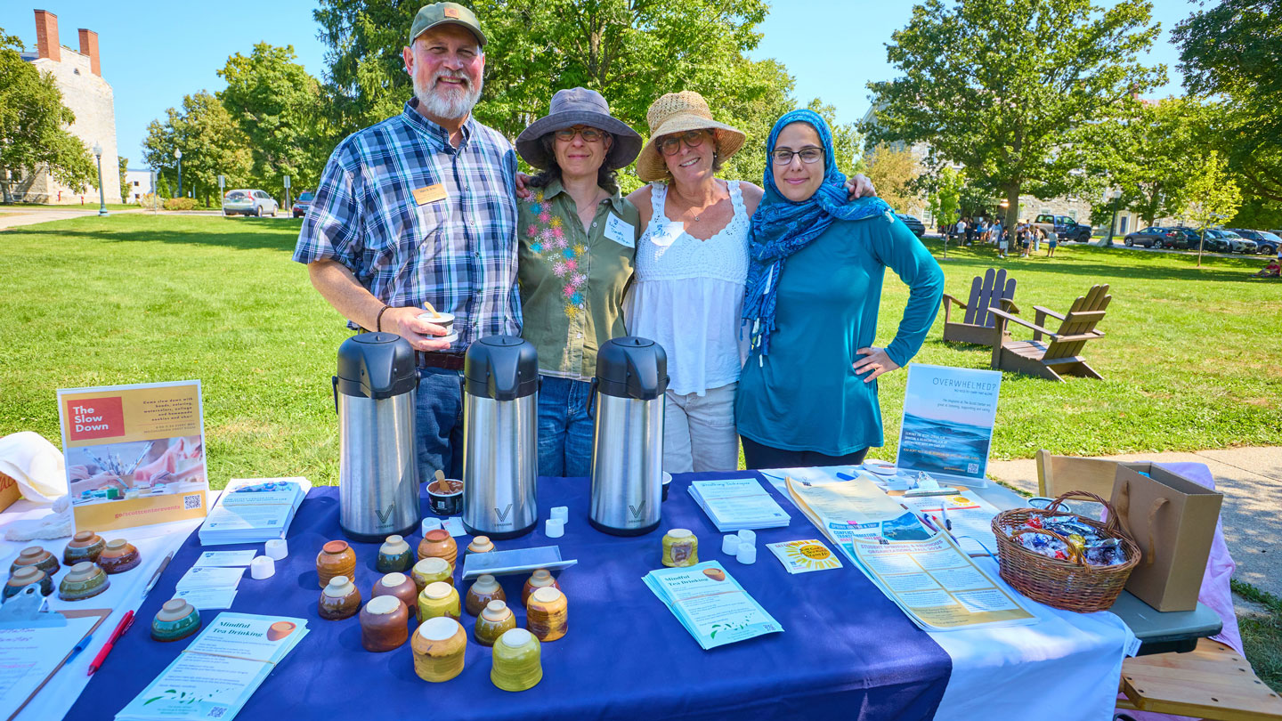 Scott Center staff hosting a mindful tea.