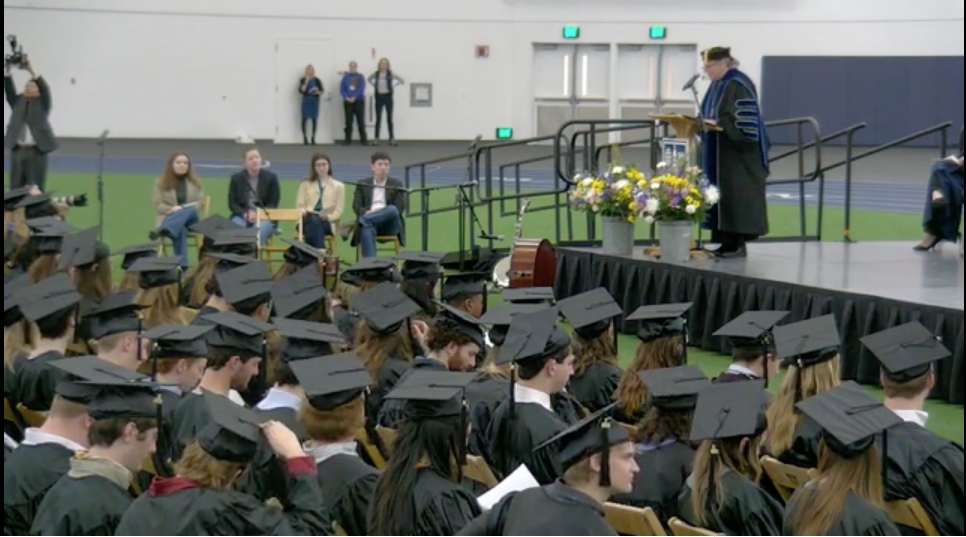 Students gathered for Feb Celebration at Virtue Field House.