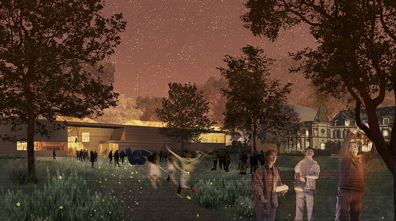 Artist's conceptual rendering of a new art museum on the Middlebury campus.