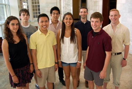 fulbright_0615_sm.jpg <p><span style="font-family: Calibri,Verdana,Helvetica,Arial;"><span style="font-size: 11pt;">Front, left to right: Hillary Aidun, Quan Pham, Divya Dethier, Matt Steffens Back, left to right: Kris Ogren, Arthur Choo, Jarrett Dury-Agri, Tucker Van Aken</span></span></p>