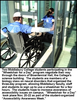 Biology students raise awareness of accessibility with &quot;Wheelchair for a Day&quot; event