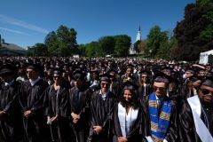 Students in caps and gowns on the Middlebury quad for commencement