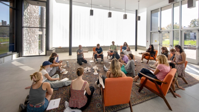 Students sitting in class in opening of the Christian A. Johnson Memorial Building