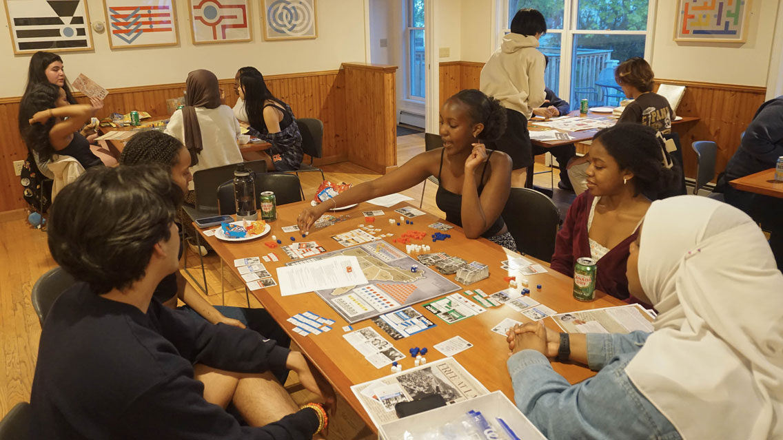 Students enjoying playing board games at the BLST Game Night.