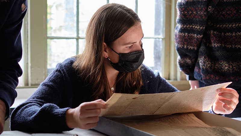 A student working with primary resources at the Rokeby Museum.