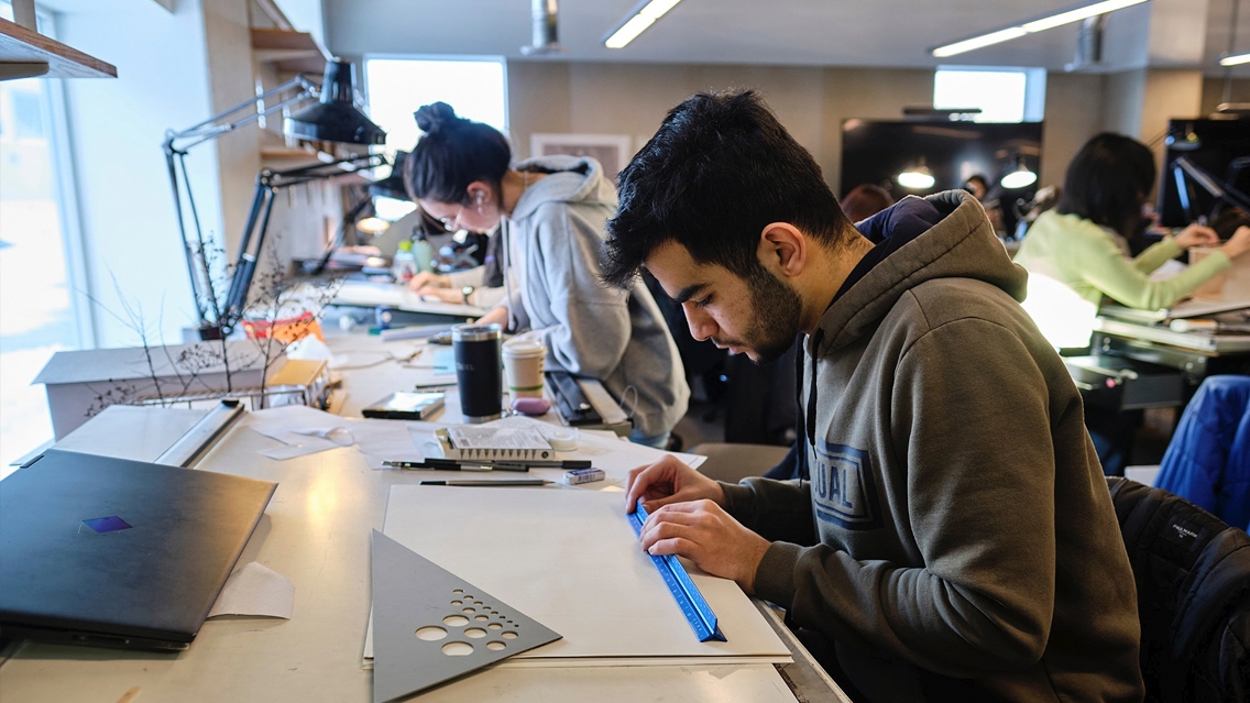 Students working in a classroom