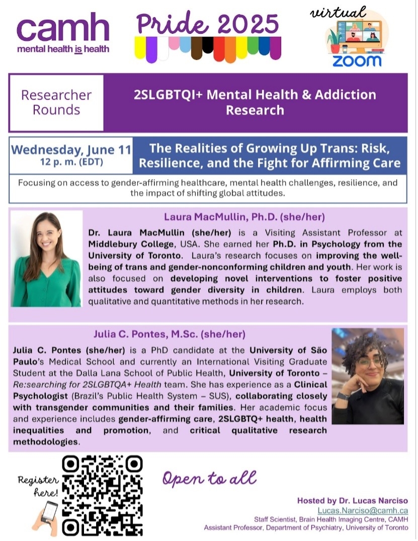 Flyer for Pride 2025 at CAMH: Researcher Rounds Registration