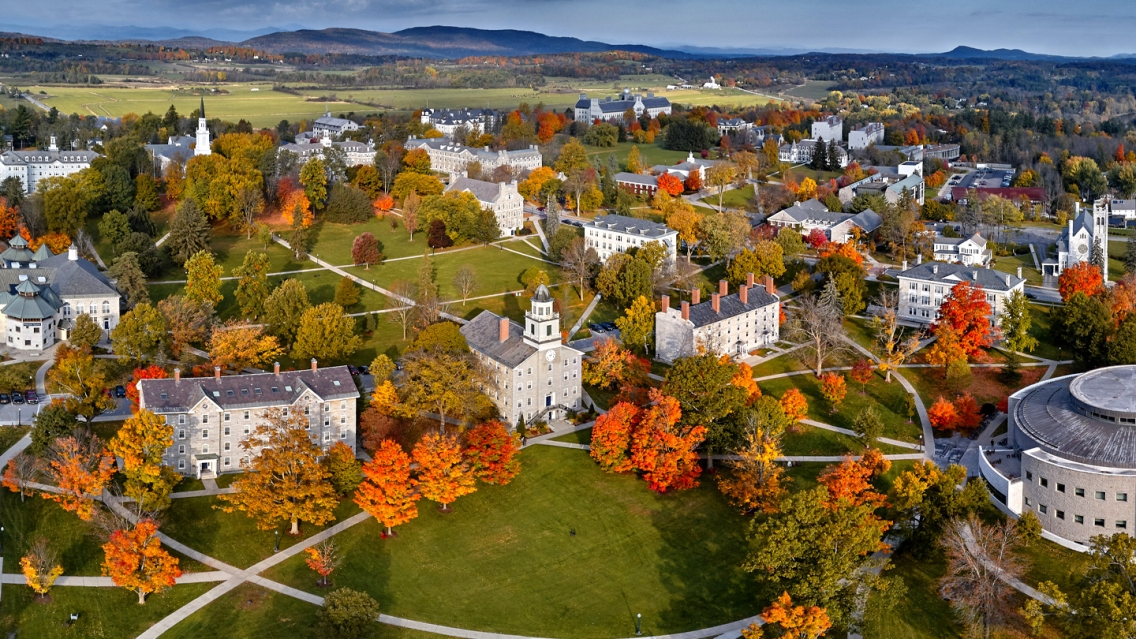 Aerial view of Middlebury Campus
