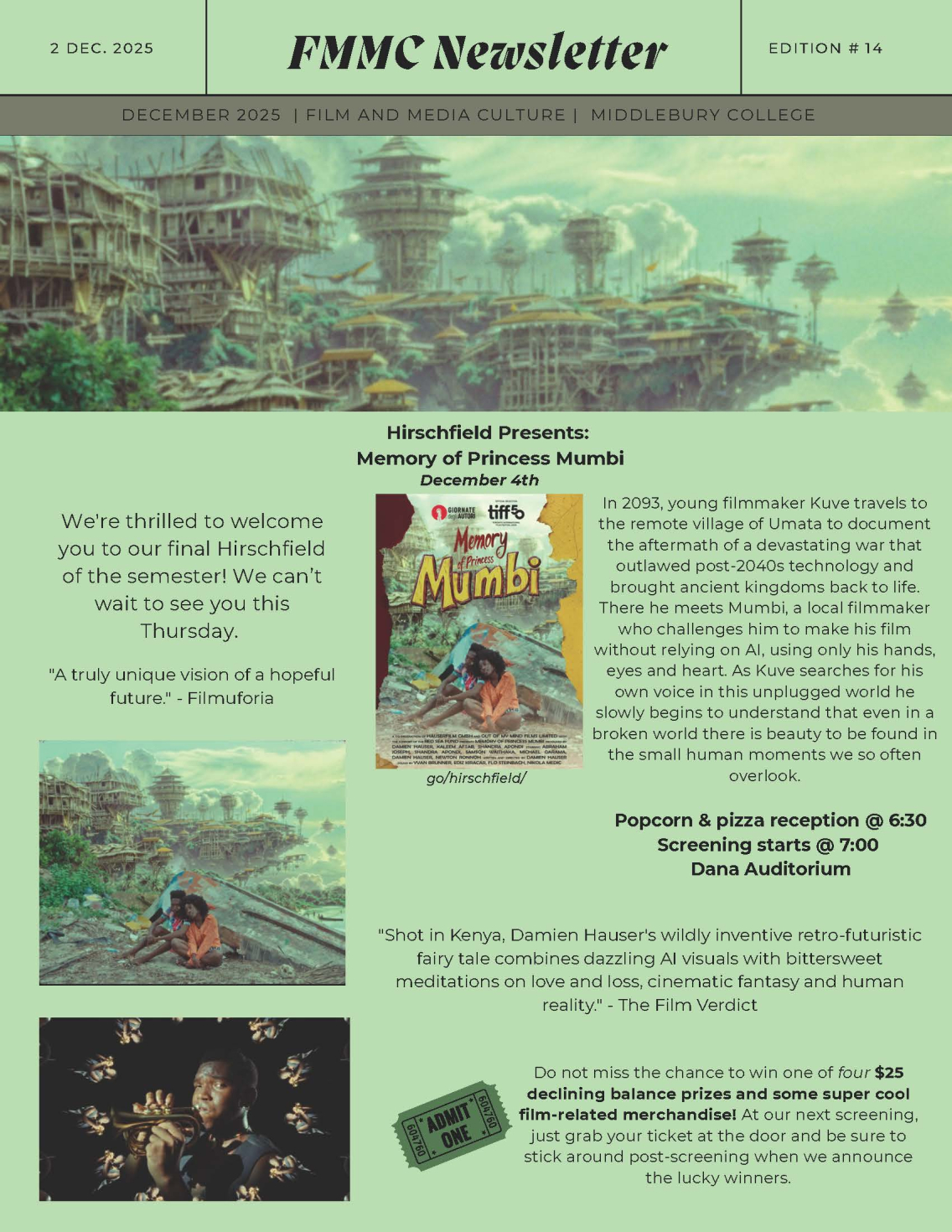 December 2025 newsletter of the Film and Media Culture Department