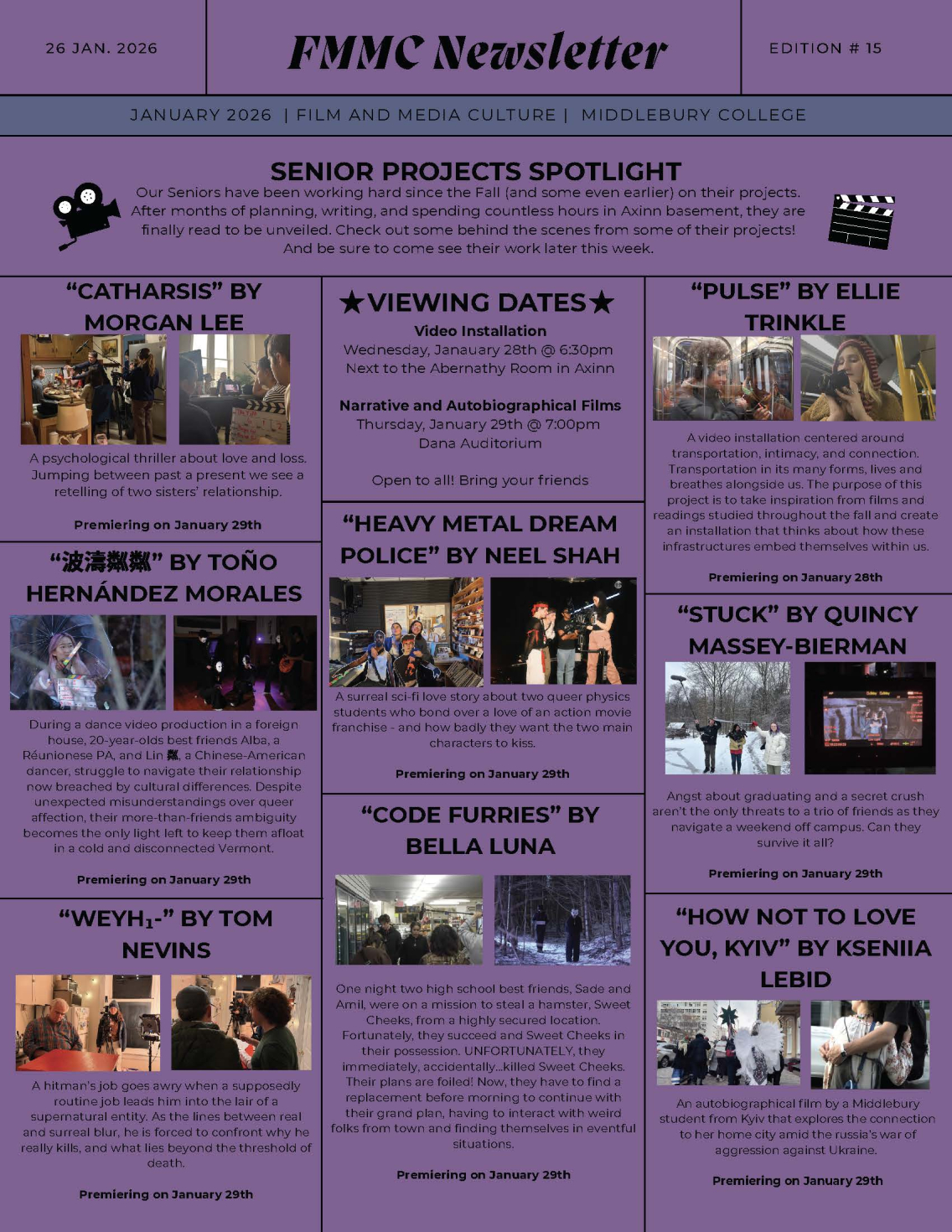 January 2026 newsletter of the Film and Media Culture Department