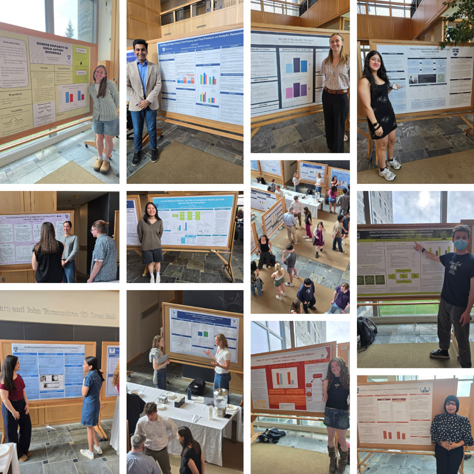 A collage of several students standing in front of their posters for the Research Methods Poster Session. 