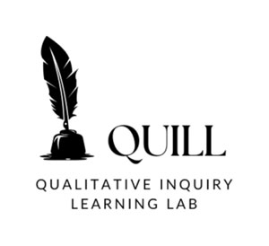 Qulitative Inquiry Learning Lab logo with a feather pen in an ink jar.