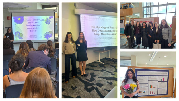 A collage of students making presentations at the Spring Student Symposium.