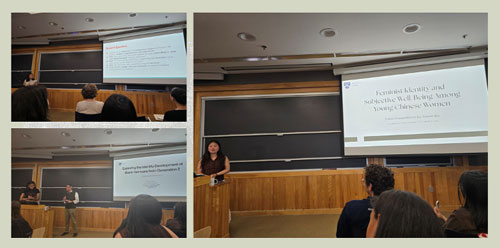 Collage of seniors presenting their research.