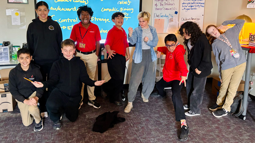 Beyond the Page professional Madison Middleton works with students at the Intermediate Preparatory Academy at New Mexico Military Institute.