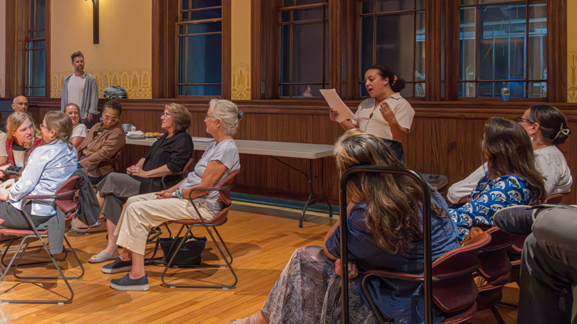 A cast reads through a script as part o a Beyond the Page theatre project.