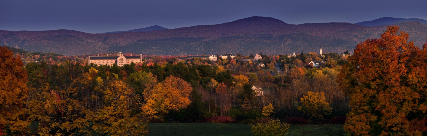 A panoramic shot of the Middlebury campus