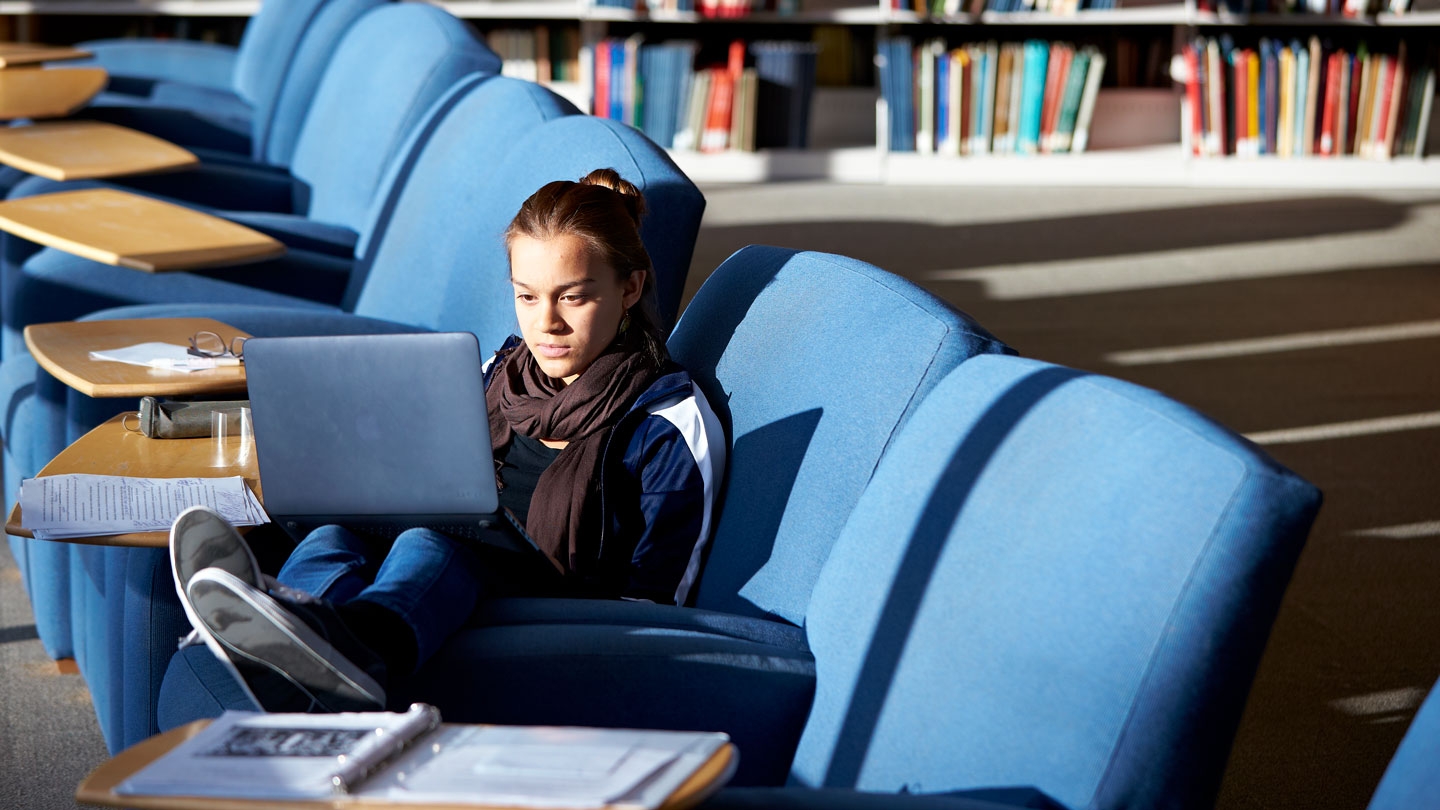 Student in Davis Library.