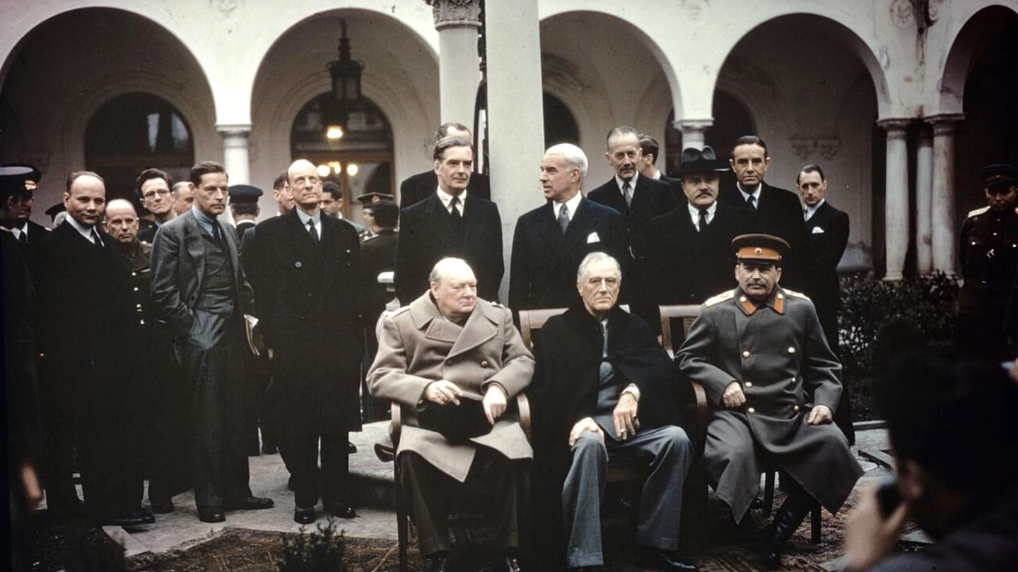 Winston Churchill with Rooselvelt and Stalin in Yalta, 1945.