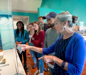 A museum guide gives a tour.