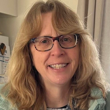 Woman long blond hair and glasses