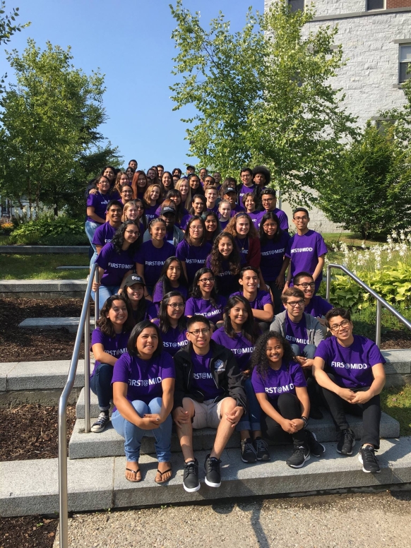 Students in the First@Midd program gathered on outside steps