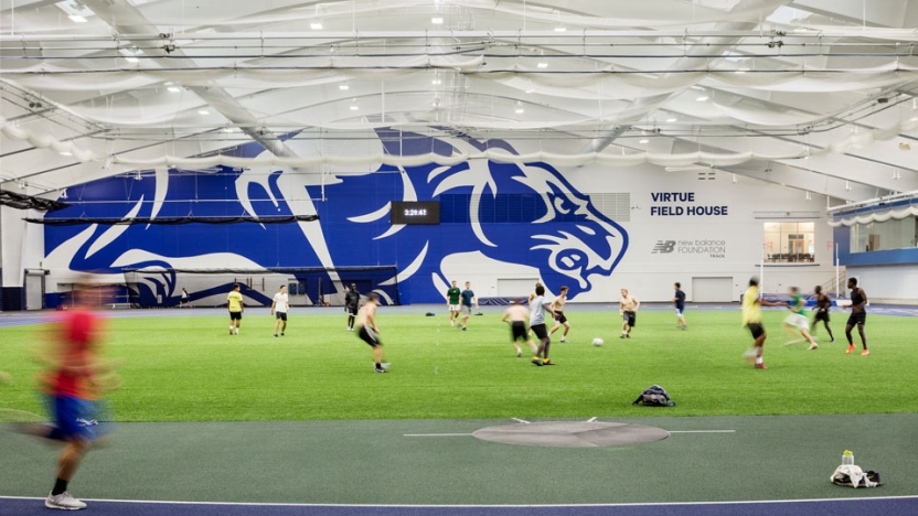 Students exercise in Virtue Field House.