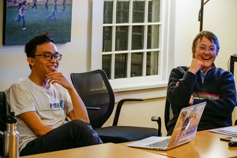 Hieu Nguyen ’23 and CCE’s Kristen Mullins share ideas and plans at the Language in Motion Youth Citizenship Summit.