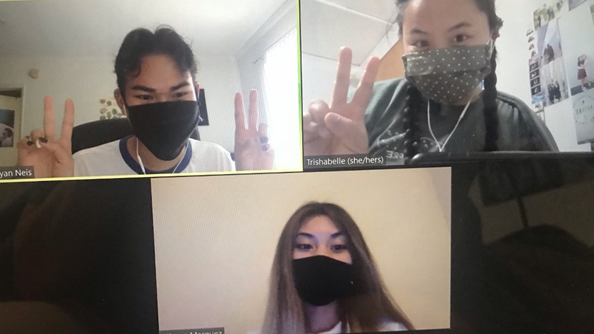 Three students talk via Zoom