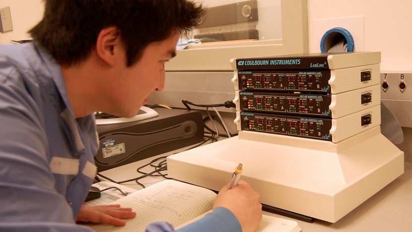 Student at work in a psychology lab.