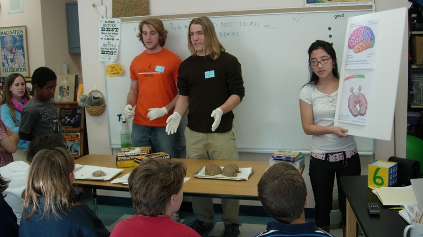 Students doing a project in the community at the local elementary school.