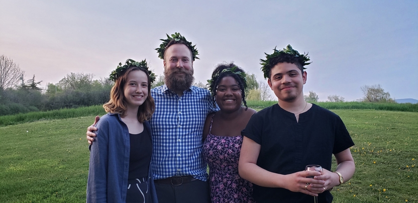 professor Doran and three of his advisees pose for photo