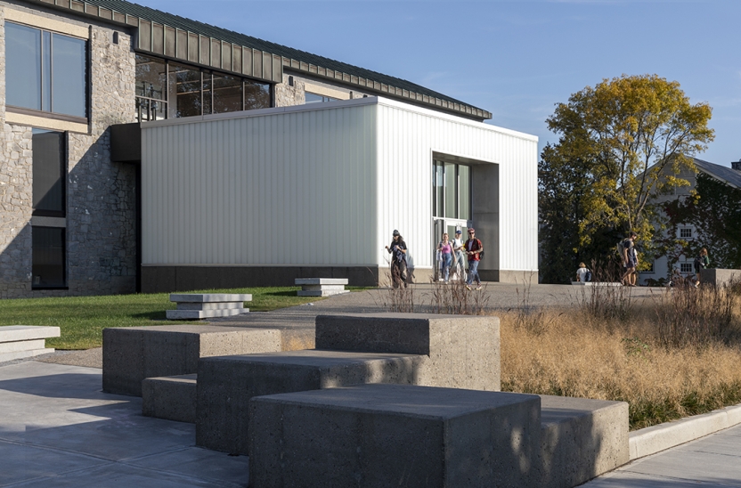 The entrance to Johnson, feature a glassed-in pavillion.