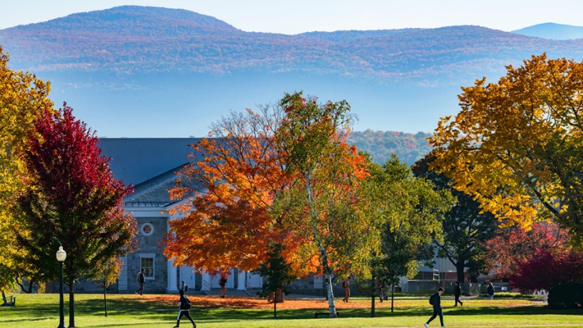 Students walking outside on campus.