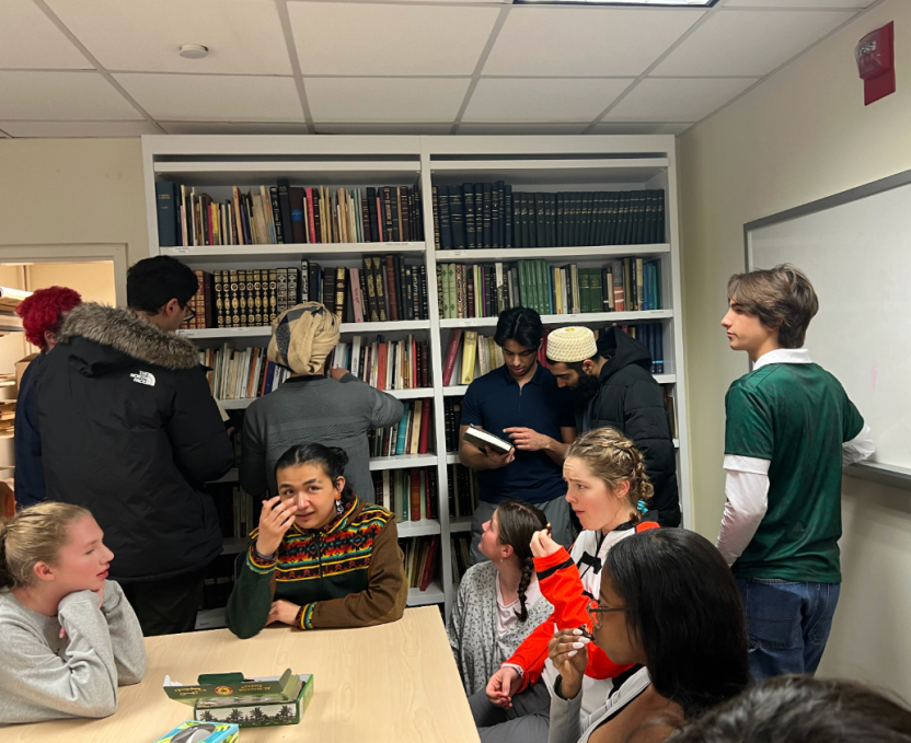 Students enjoying the Alwan Library Launch party.