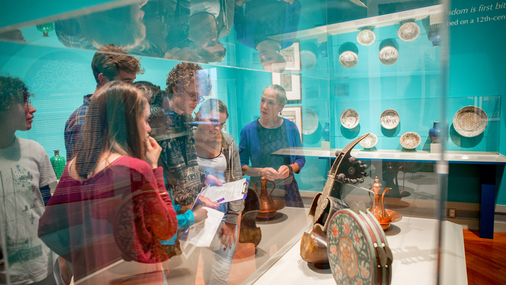 Students visit the Middlebury College Museum of Art as part of their art history class.