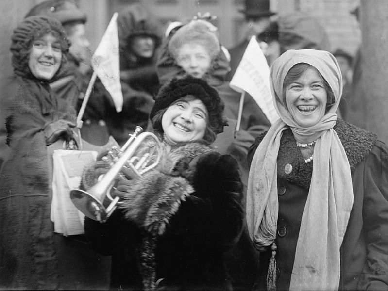 Rose Sanderson and other women's suffragists demonstrate in February, 1913.
