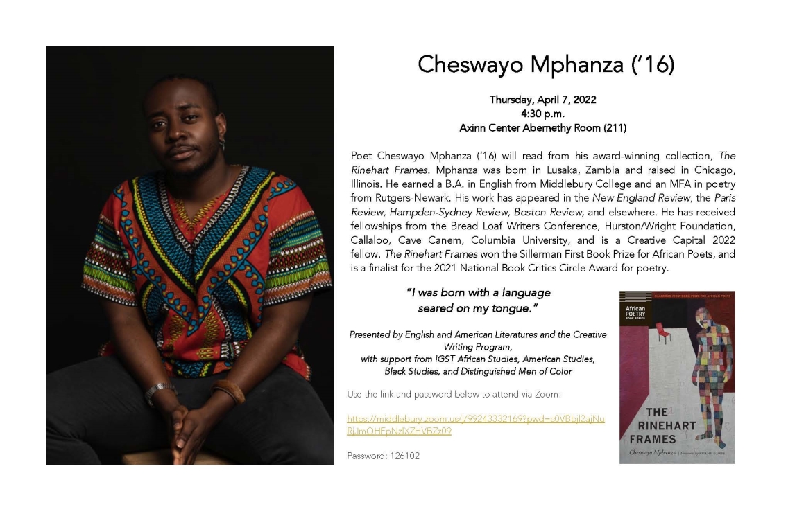 Cheswayo Mphanza '16 - April 7, 2022 - 4:30 PM, Axinn Abernathy Room