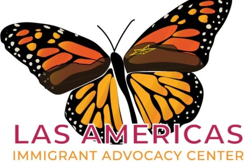 Butterfly with text "Las Americas Immigrant Advocacy Center"