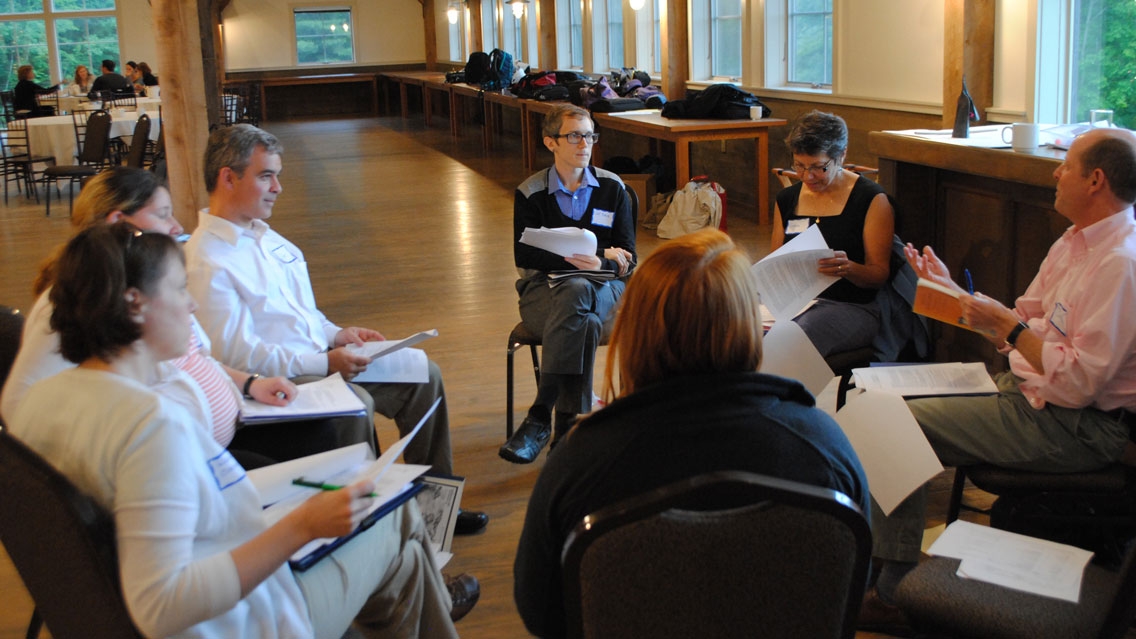 Faculty working together at the Annual Teaching and Writing Retreat.