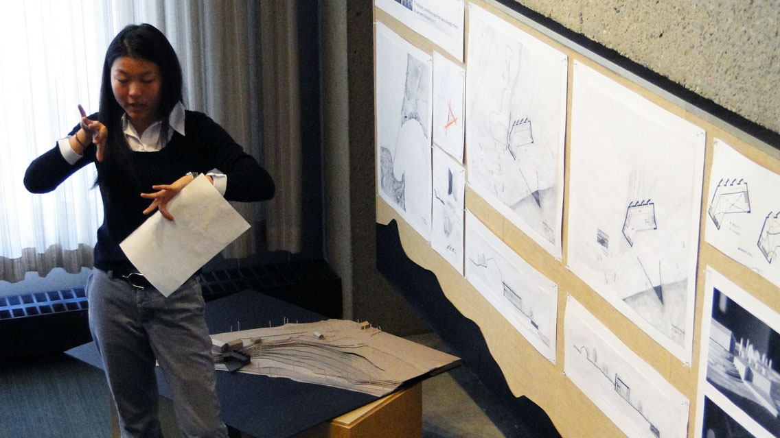 Architectural Studies student making a presentation of her work,