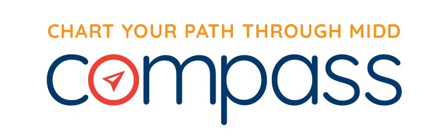 Compass Logo with words Compass, chart your path through Midd.