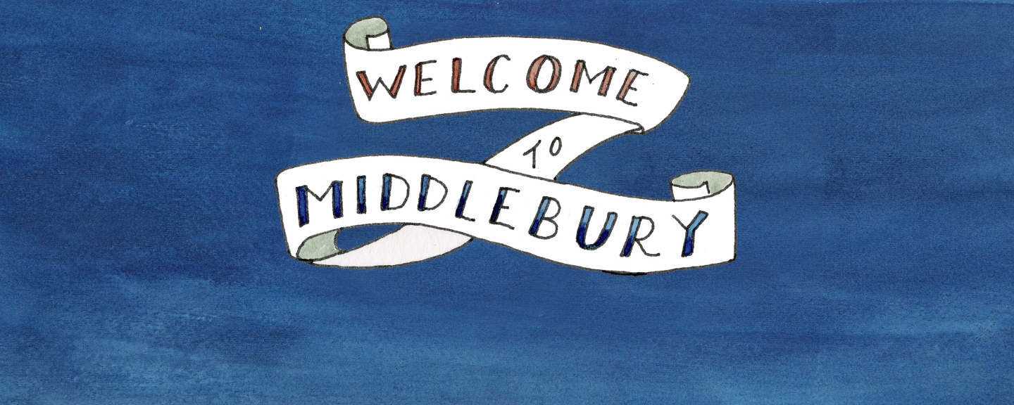 Illustration containing text that says Welcome to Middlebury.