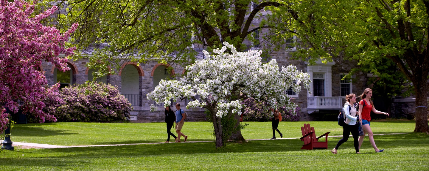 Students on campus in spring.